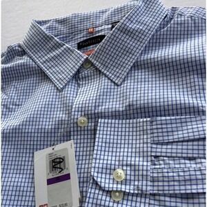 Van Heusen Traveler Nanotex No Iron Dress Shirt 2XL Blue Check Big & Tall NWT